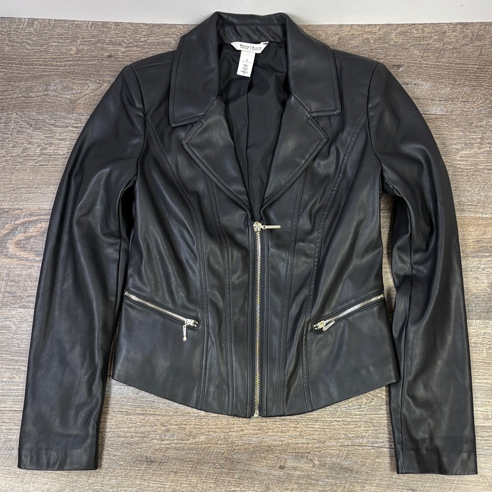 White House Black Market Faux Leather Moto Jacket – Black (Size 4)